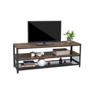 China 3Tier Steel MDF Dark Wood TV Stand Cabinet 82 Inch With Shelf Storage wholesale