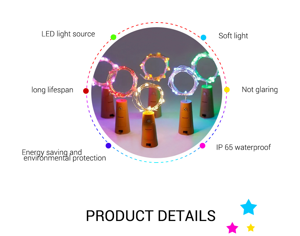1M 2M LED Garland Copper Silver Wire String Lights 10 20 LEDs Bottle Stopper Fairy Lights for Holiday Wedding Party Deco
