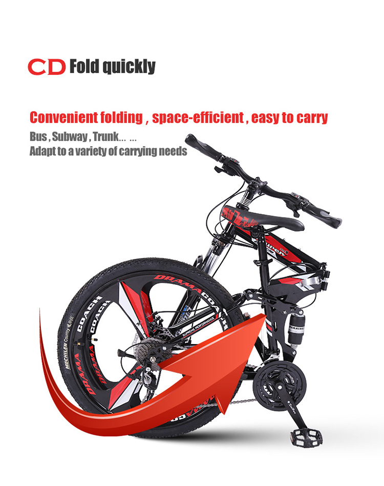 125" Tire Width Full Suspension Mountain Bike 24 26 29 Inch Carbon Steel Foldable Bicycle with Gross Weight 19-21KG