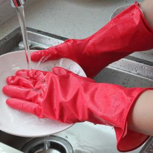 China Kitchen Rubber Dip Flocklined Latex Dishwashing Gloves 80g wholesale