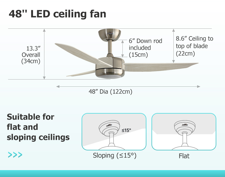 48 Inch ABS Blades LED Ceiling Fan with Colorful Design and 3 Color LED Lighting