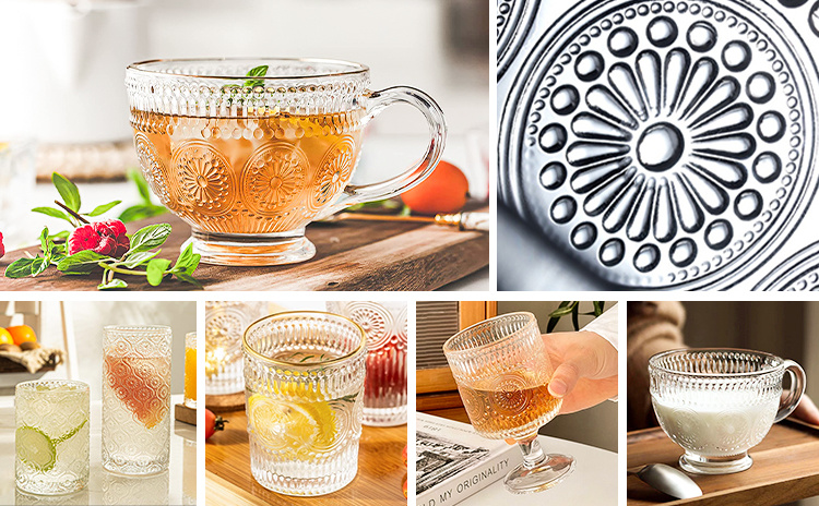 Embossed Crystal Sun Flower Shape Coffee Water Glasses