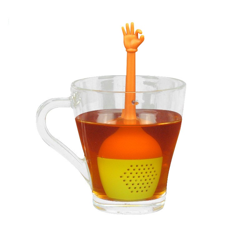 Cute creativity wholesale high quality custom Unique gesture Series shape loose leaf tea filter travel silicone tea infuser