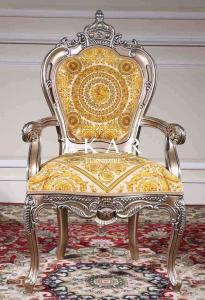 China High Back Solid Wood Carved Luxury Velvet Dining Chair With Wooden Armrest wholesale
