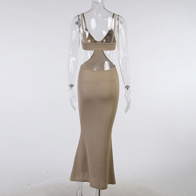 Midi Length Elegant Sexy Women Dresses , 116cm Low Cut Halter Dresses Five Color