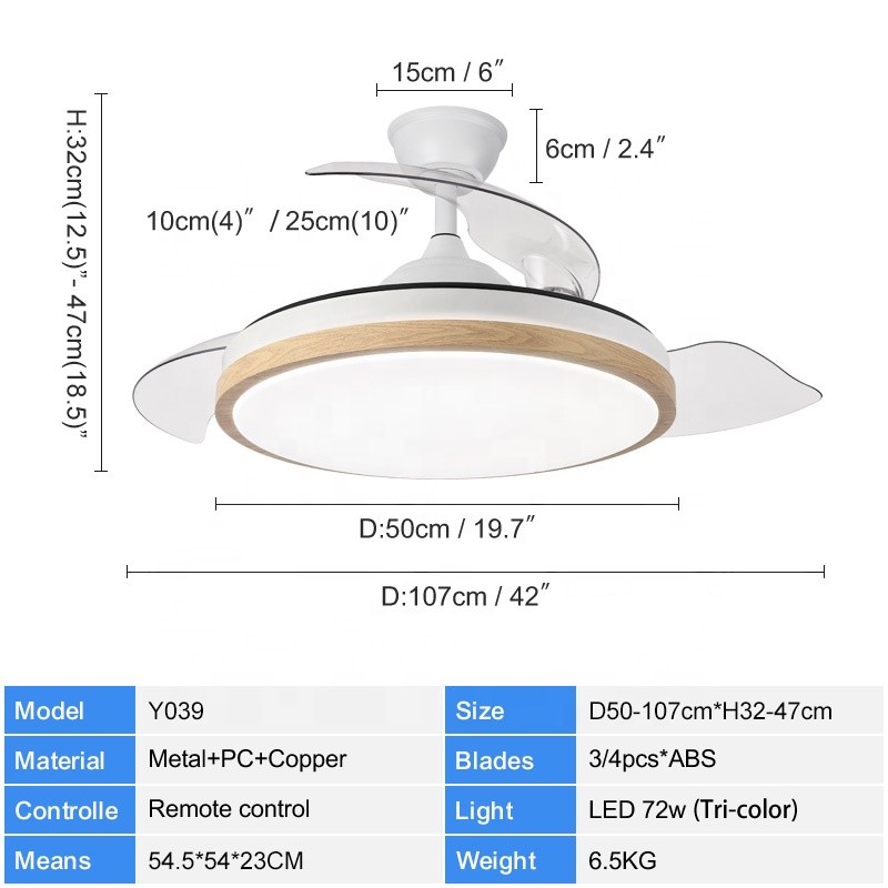 110V 220V Ceiling Fan Remote Control Modern 3 Blade Ceiling Fan With Light