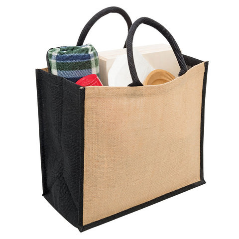Foldable Jute Shopping Tote Bag / Reusable Market Bags With Cotton Handles