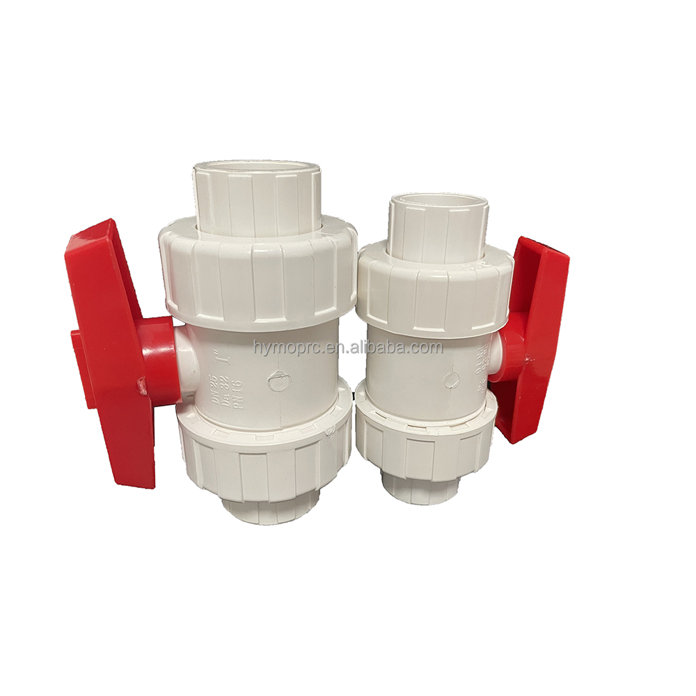 Socket/Thread Connection PVC High Pressure Ball Valve with Blue Handle in White Grey