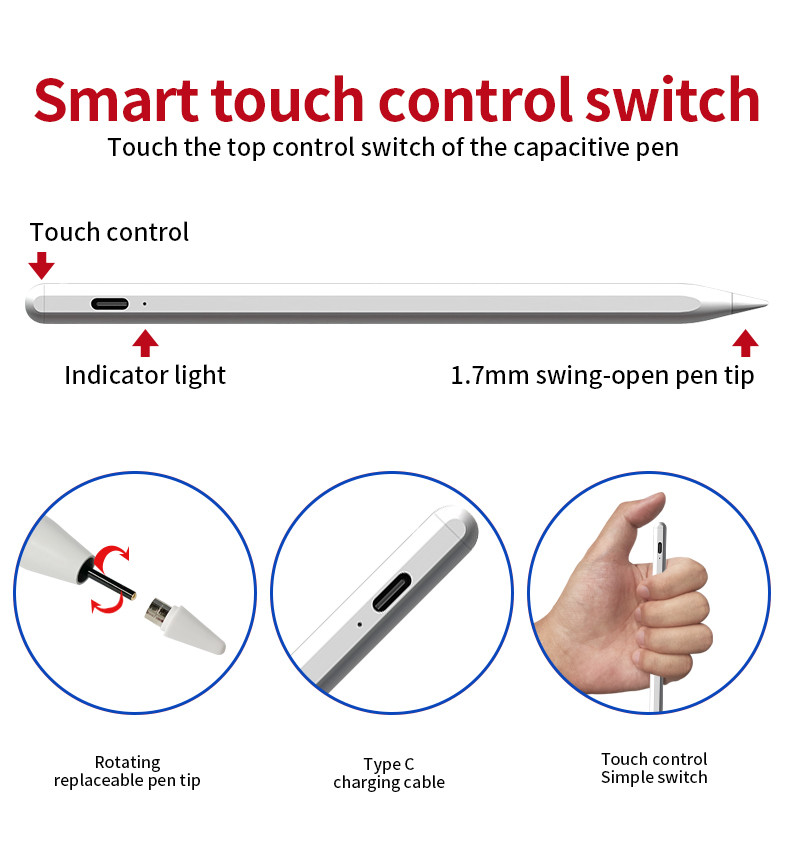 8.9mm Plastic Tip Universal Stylus Pencil With Tilt Sensitivity