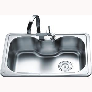 China Satin Brushed Top Mount Single Bowl Stainless Steel Sink With Faucet 660*460*210mm wholesale