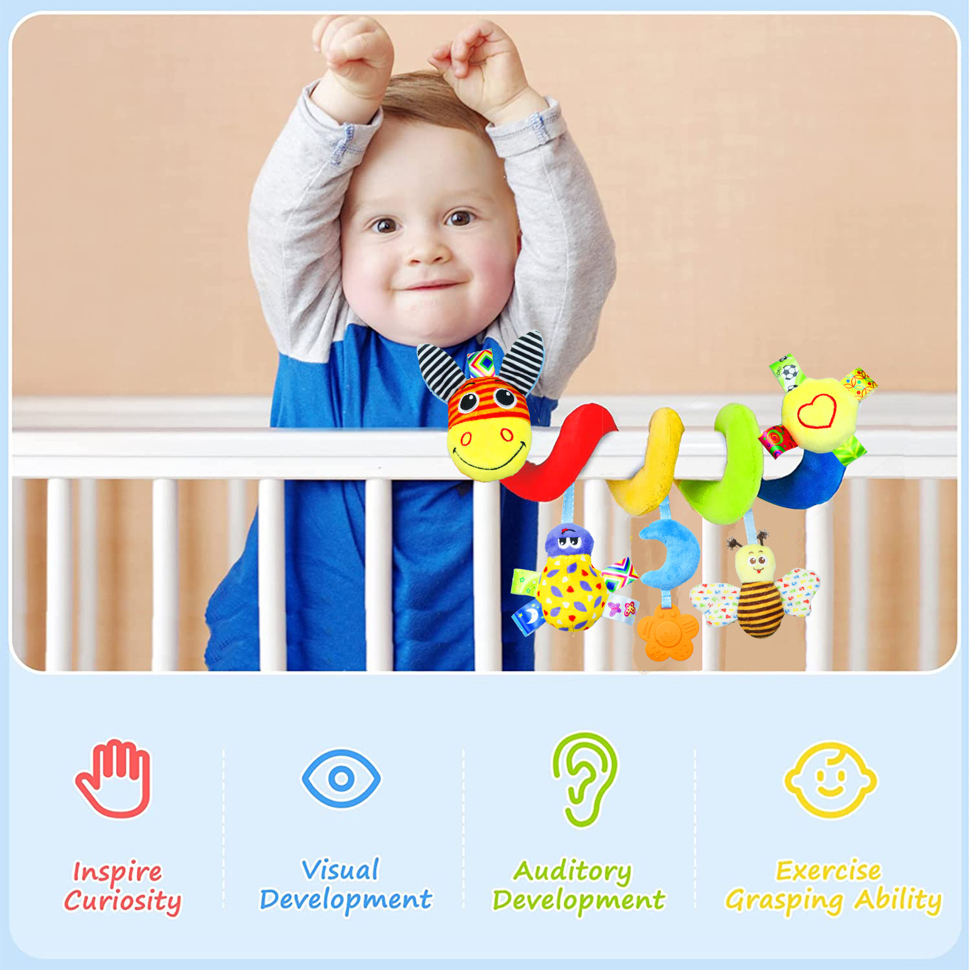 0-24 Months Baby Spiral Plush Toy Stretchy Activity Toy for Stroller and Crib Mobile