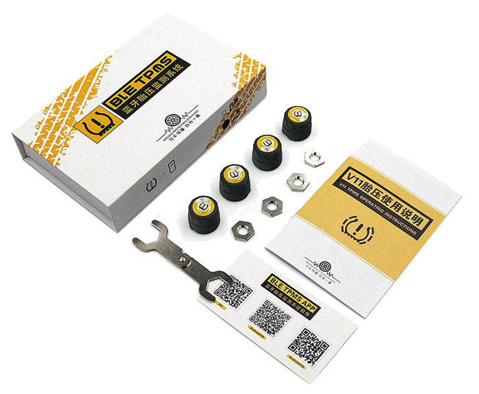 TPMS Wireless Tire Pressure Monitoring System Solar Power Clock LCD Display 4 External/Internal Sensor Tire Pressure Sensors