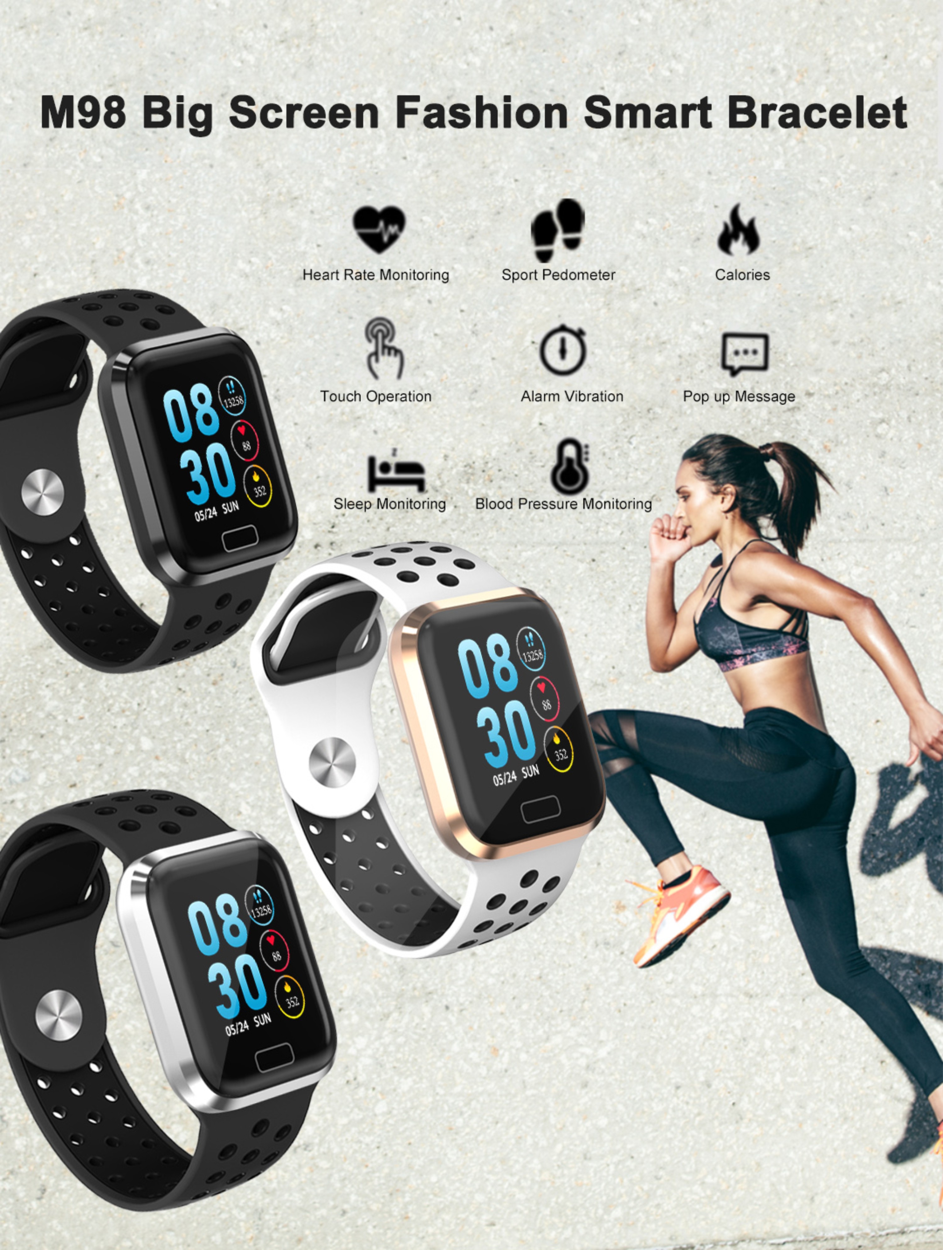 Digital Square Shape Smartwatch Bracelet M56 1.3inch Call Message Reminder