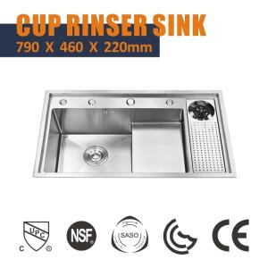 China 18 Gauge Undermount Cup Rinser Sink Stainless Steel Brushed Rectangular 79x46 wholesale