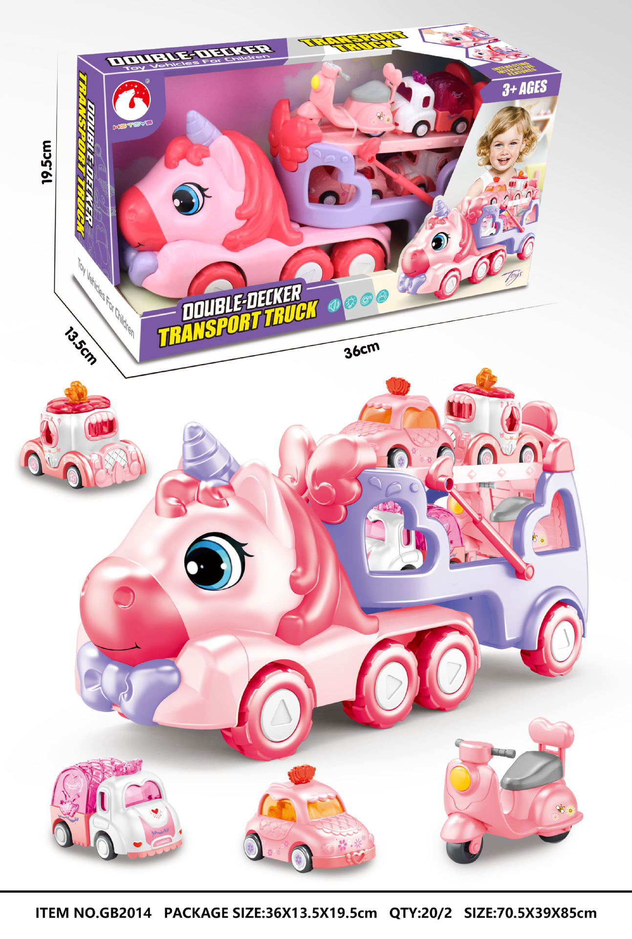 Friction Power Transport Carrier Truck Pull Back Unicorn Car for 18M Kids Boys No Battery