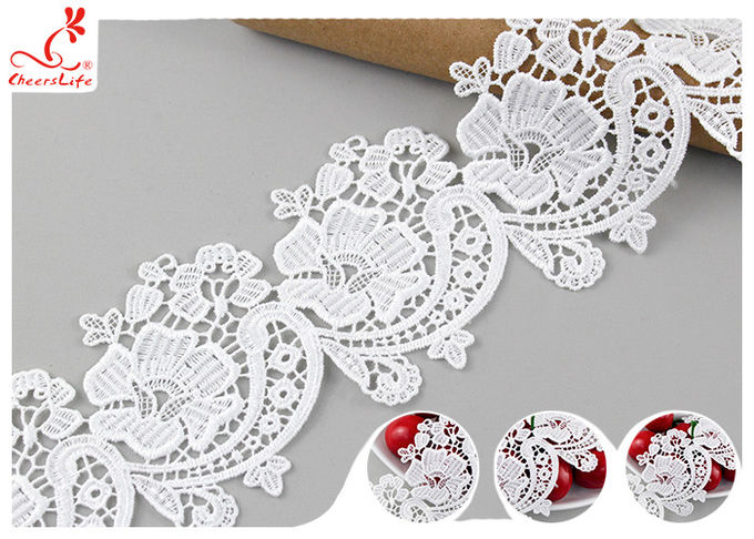 6CM Fancy Water Soluble Chemical Lace Trim With Heavy Embroidery SGS Verified