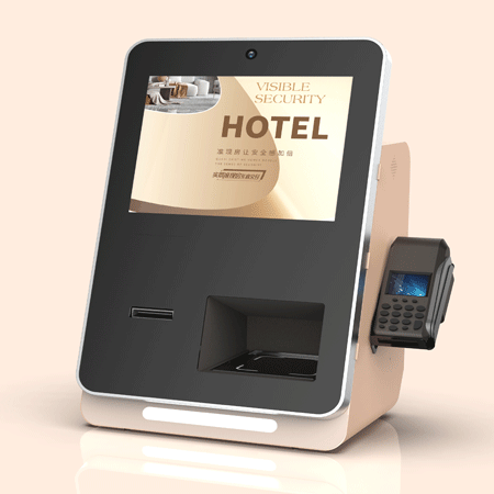 Hotel Desktop Self Check In Machine with Key Card Dispenser and Bluetooth Connectivity