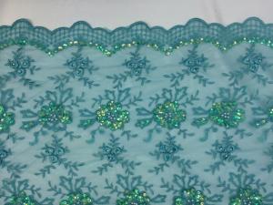 China Green Scalloped Beaded Lace Fabric By The Yard For Wedding Bridals / Gowns wholesale