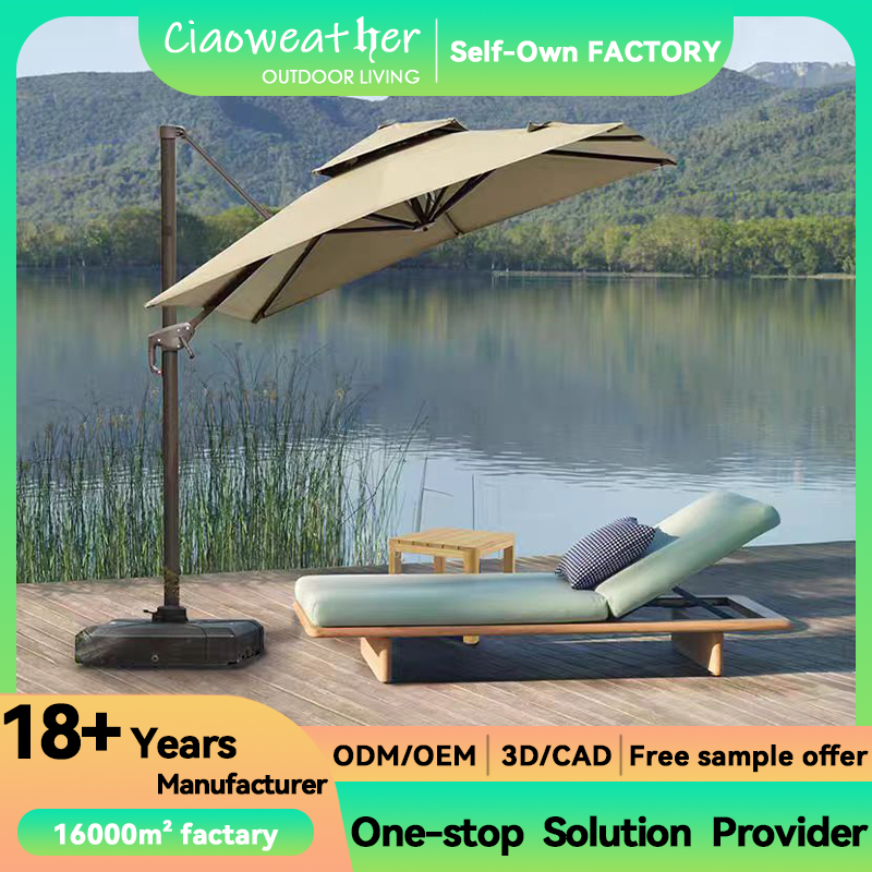 Outdoor Sun Lounger Resort Leisure Hotel Garden Chair with Teak Wood Frame and Waterproof Cushion