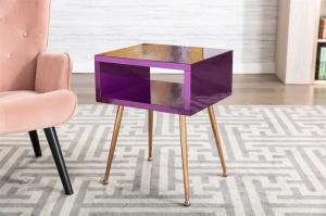 China Elegant Purple Wood Acrylic Mirrored Glass Side Table H23.22inch For Bedroom wholesale