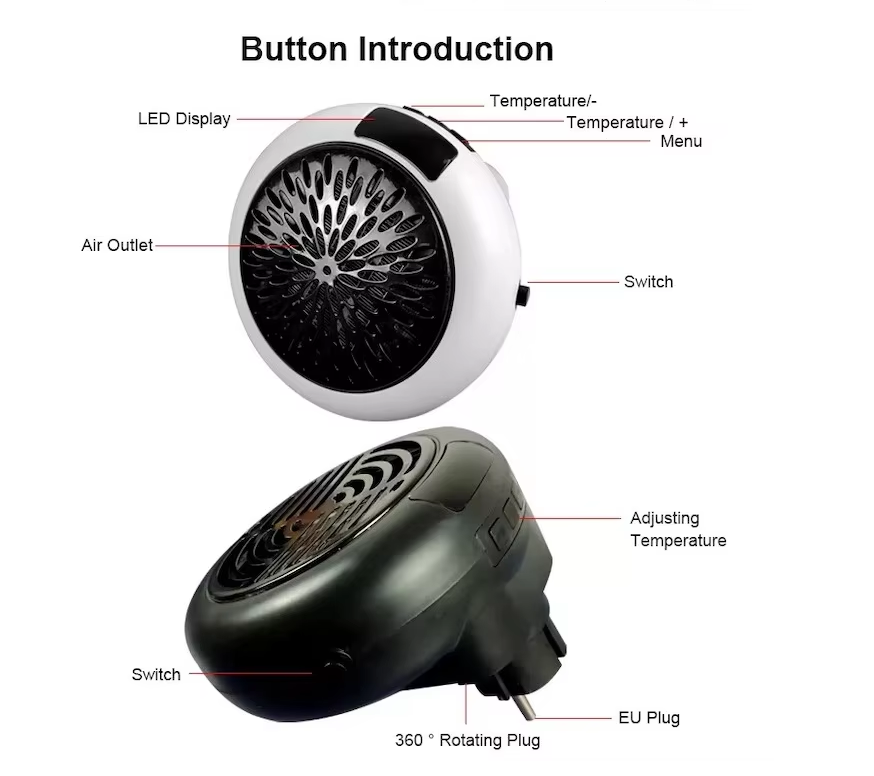 Household Electric Fast Heat Wall Mounted Heater Portable Heater for Home Office Desktop
