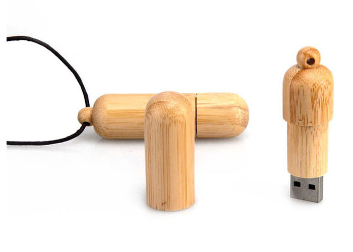 Round Shape Bamboo Usb Flash Drive With Silk Screen / Color Printing Logo