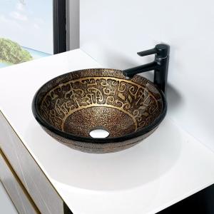 China Brown Tempered Glass Sink Vanity Round 45mm 12mm Bathroom Countertop wholesale