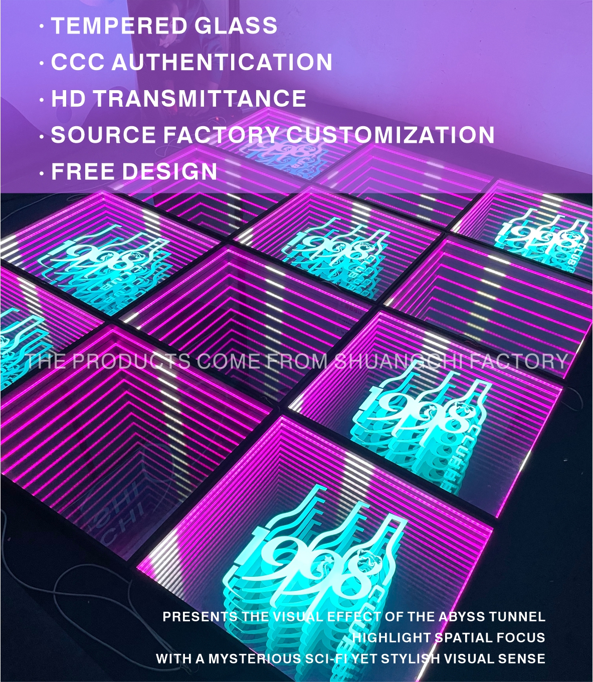 Customization Abyss Neon Mirror Advertising Light Boxes for Wall-Mounted or Floor-Standing