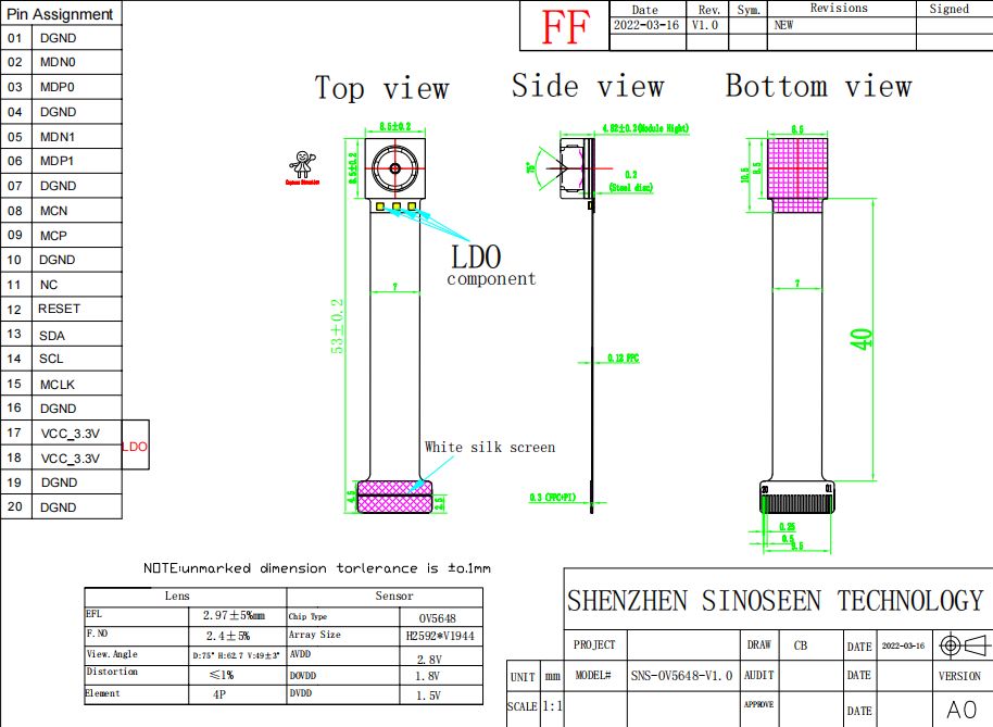 OV5648 CMOS 5MP Rolling Shutter MIPI Camera Module For Phone Tablet