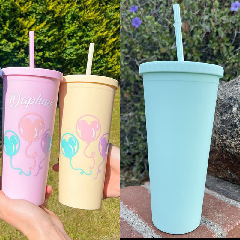 Lightweight Custom Personalized Black Matte Plastic Boba Cup 16 Oz Plastic Tumbler With Lid And Straw Double Wall Construction 100% BPA Free