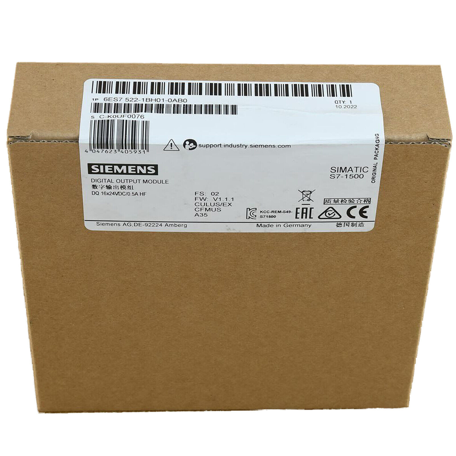 SIEMENS PLC SIMATIC S7-1500 DQ 16X24VDC/0.5A ST 6ES7522-1BH01-0AB0 CHANNELS IN GROUPS OF 8; 4 A PER