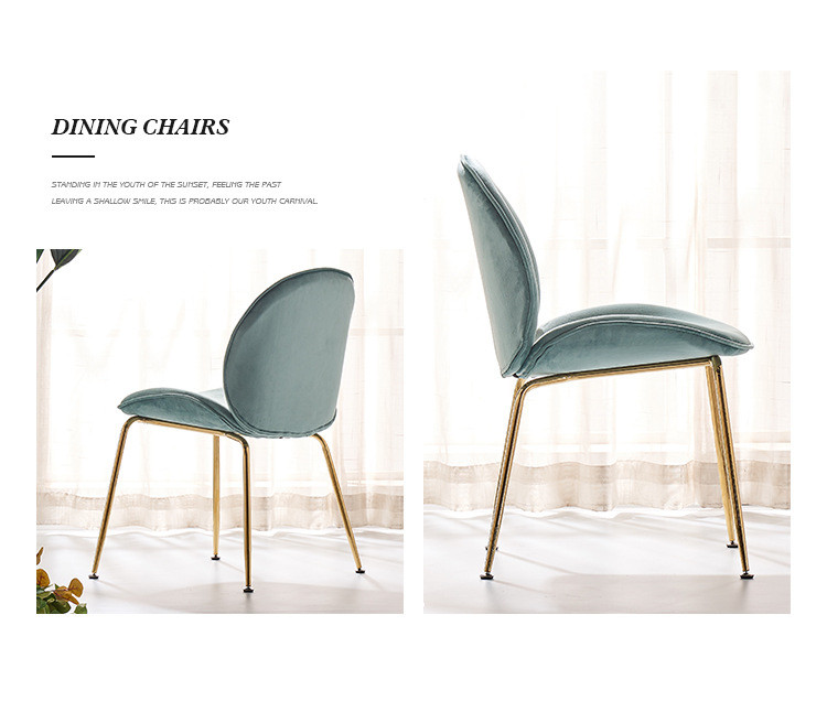 Metal Frame Upholstered Dining Chair Armless Beige Green Ins Style 56x54x84cm