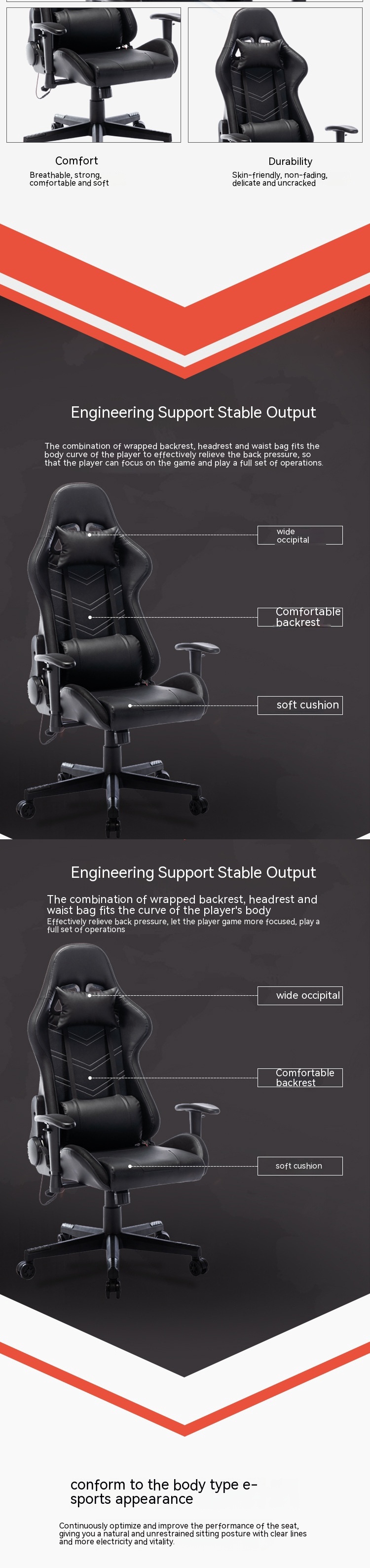 Ergonomic PC Chair with Adjustable Reclining and Imitated Leather One-Stop Gaming Chair