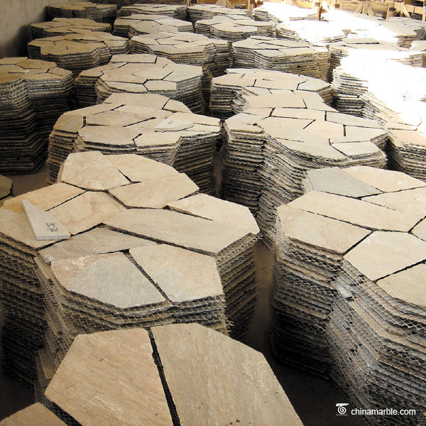 Natural stone High Hardness Natural Slate Meshed Flagstone Paver Tile For Landscape / Garden