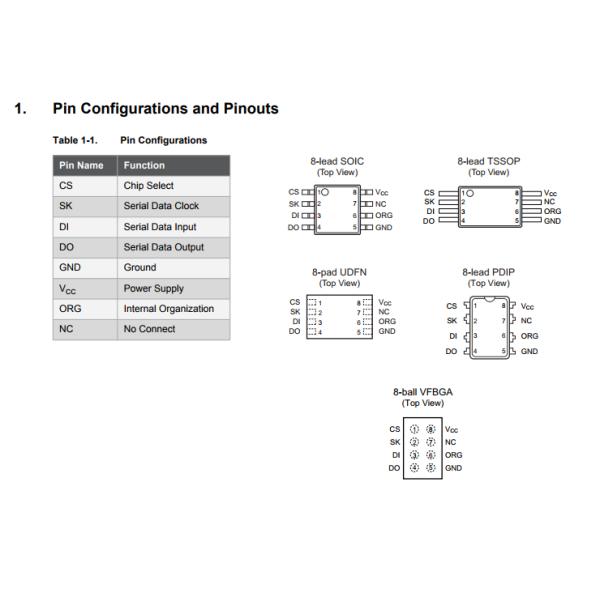 AT93C46DN-SH-T IC Eeprom Flash Memory Chip1K SPI 2MHZ 8SOIC 1.8 V ~ 5.5 V