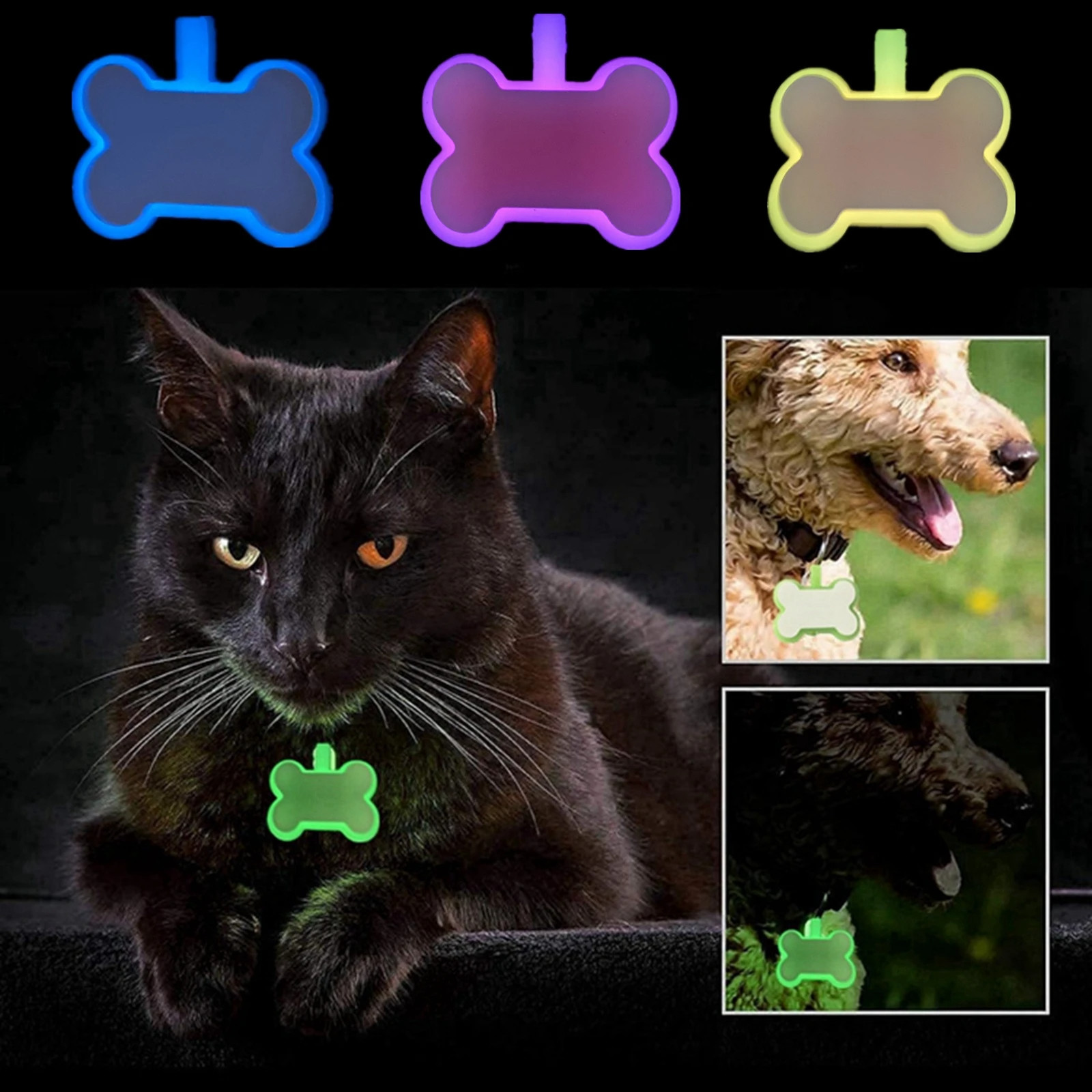 Bone Shape Custom Laser Logo Glow Silicone Lights Animal Collar Silicone Dog Tag Kit