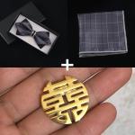 Men's Bowtie Necktie Handkerchief Clip Set Ideal for Weddings and Special