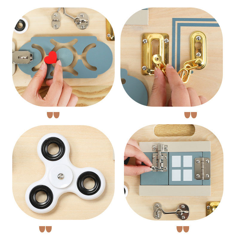 Unisex Wooden Life Skills Learning and Exercise Busy Board for Parent-Child Interaction