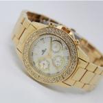 Multifunction Ladies Gold Watches With Diamonds On Bezel , Fashion Watches For