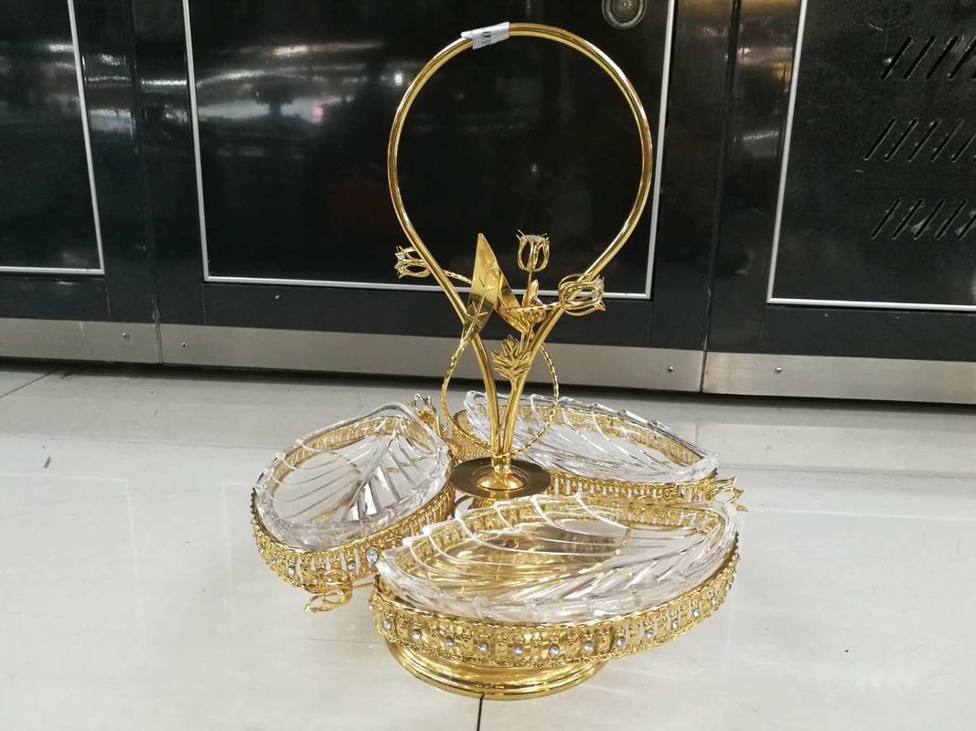 High Grade Buffet Room Service Equipments Crystal Glass Fruit Basket with Zinc Alloy Electroplating Process for
