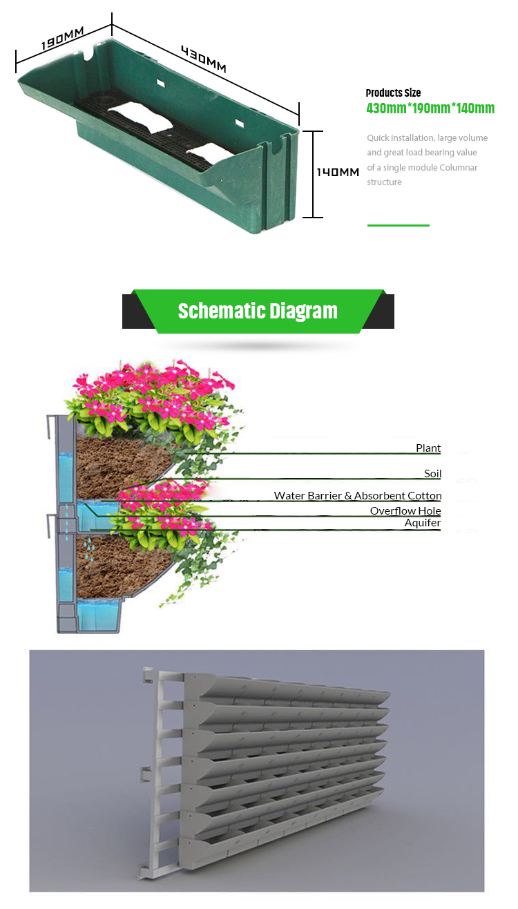 Not Coated Artificial Greenwall Indoor Flower Pot Planter Garden Vertical