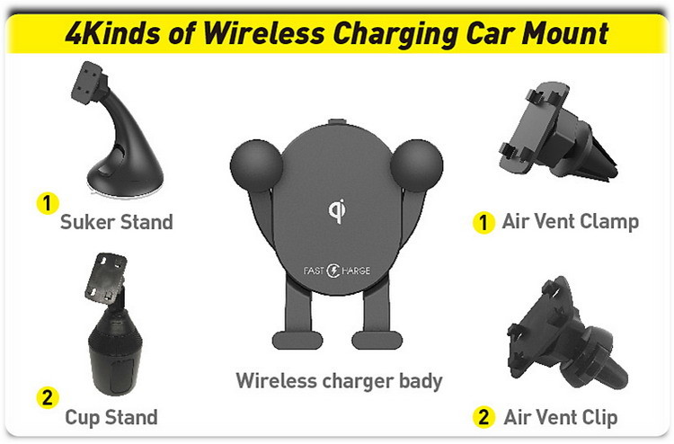 Mini Car Mount Qi Wireless Charger 360 Rotating Adjustable Qi Wireless Car Charger