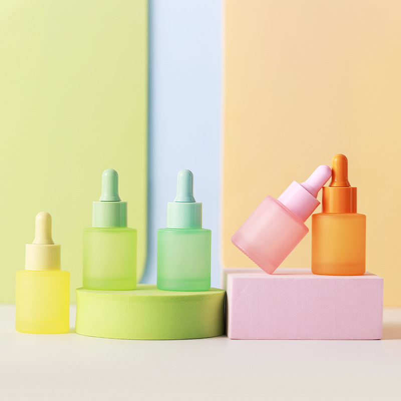 1oz Cylinder Flat Shoulder Frosted Dropper Essential Oil Bottle for Other Cosmetic within Glass Material