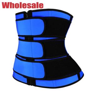 China YKK Zipper 3 Belts Waist Trainer Blue Plus Size Waist Trainer For Lower Belly wholesale