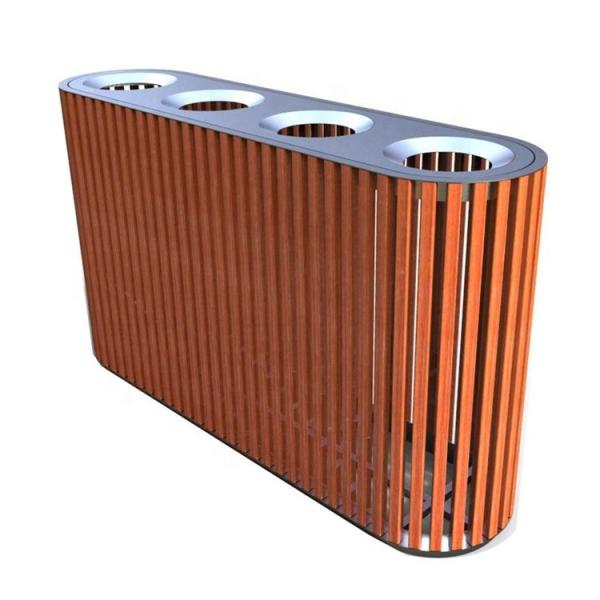 4 Compartments Outdoor Recycling Bins With 316 Stainless Steel Solid Timber