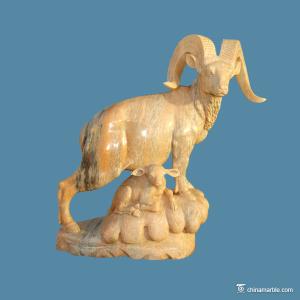 China Marble Stone Animal Statues Goat , Yellow Color Carved Stone Animal Figures wholesale