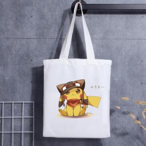 China Custom Print Canvas Shoulder Tote Bag Cartoon Letter Print Shopping Cotton Canvas Bag wholesale