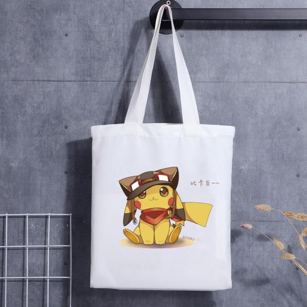 Custom Print Canvas Shoulder Tote Bag Cartoon Letter Print Shopping Cotton