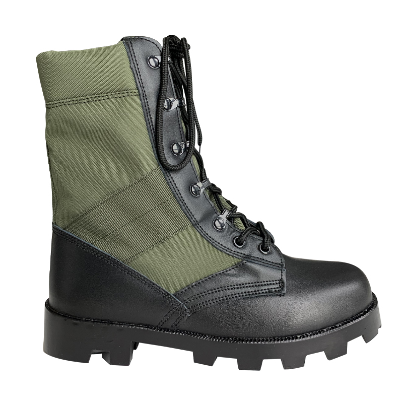 Mesh Lined Men's Black Leather Durable Canvas Boots for Outdoor Camping and Hiking