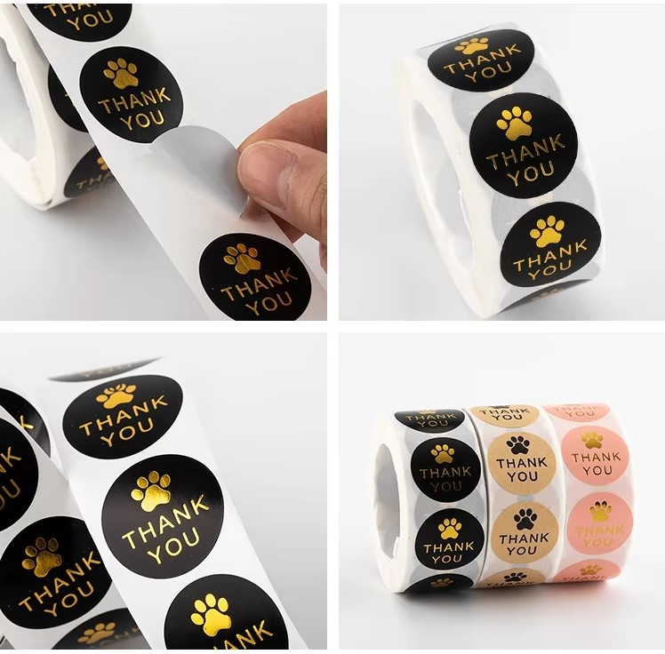 Gold Foil Private Thank You Label Sticker Roll Adhesive with Custom Design Printing